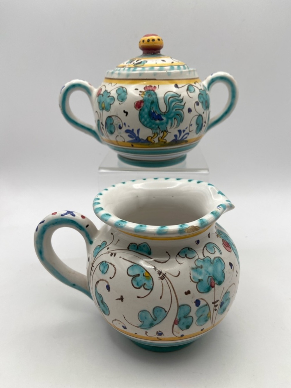 Hand Crafted Deruta Orvieto Rooster Creamer & Sugar Bowl Set Vintage - Picture 2 of 9
